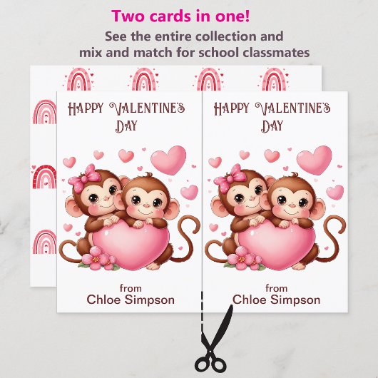 Schattige Monkeys Kind Valentijn Party Classroom K Briefkaart