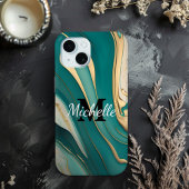 Schattige Monogram Aqua Gold Fluid Art Marmer Esth Case-Mate iPhone Case