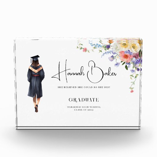 Schattige Monogram Bloemen Afstuderen Fotoblokken (Voorkant)