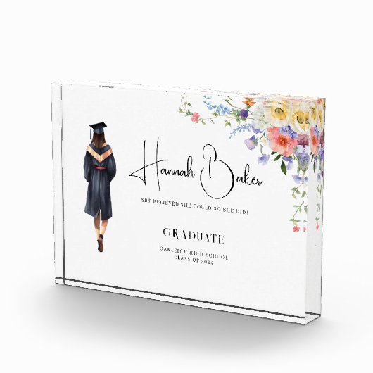 Schattige Monogram Bloemen Afstuderen Fotoblokken (Rechts)