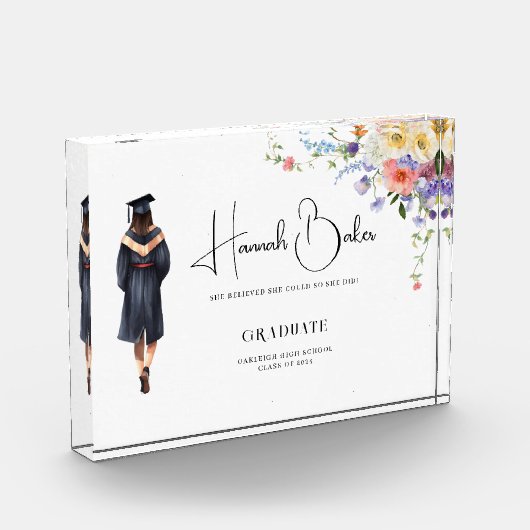 Schattige Monogram Bloemen Afstuderen Fotoblokken (Links)