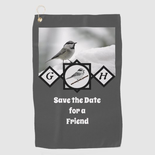Schattige Monogram Chickadee Monogram Golfhanddoek (Voorkant)