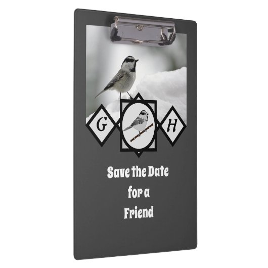 Schattige Monogram Chickadee Monogram Klembord (Rechts)