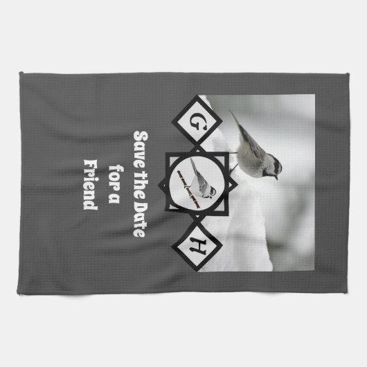 Schattige Monogram Chickadee Monogram Theedoek (Horizontaal)