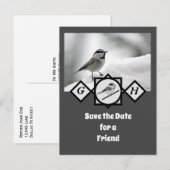 Schattige Monogram Chickadee Monogram Uitnodiging Briefkaart (Voorkant / Achterkant)