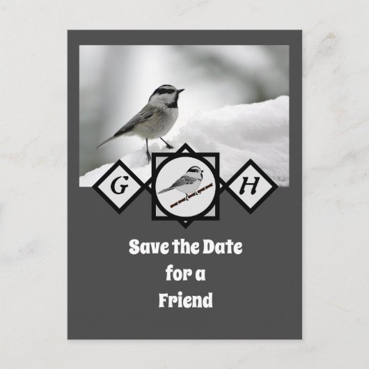 Schattige Monogram Chickadee Monogram Uitnodiging Briefkaart (Voorkant)