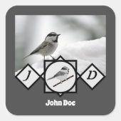 Schattige Monogram Chickadee Monogram Vierkante Sticker (Voorkant)