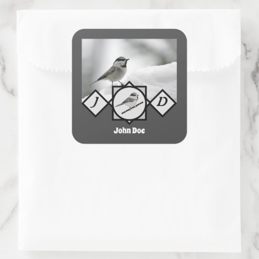 Schattige Monogram Chickadee Monogram Vierkante Sticker (Tas)