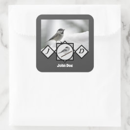 Schattige Monogram Chickadee Monogram Vierkante Sticker