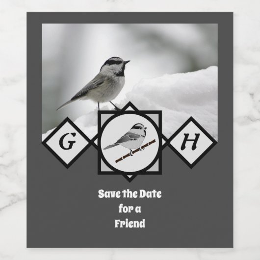 Schattige Monogram Chickadee Monogram Wijn Etiket (Enkel label)