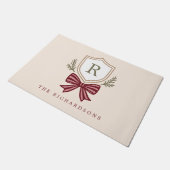 Schattige Monogram Crest Holiday Bow Christmas Deurmat (Schuin)