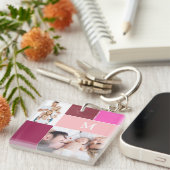 Schattige monogram fotocollage roze sleutelhanger (Voorkant Rechts)