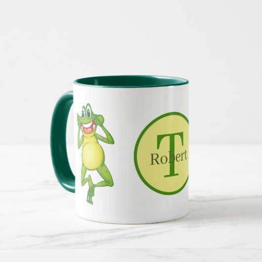 Schattige Monogram Frog Naam toevoegen Mok (Voorkant links)