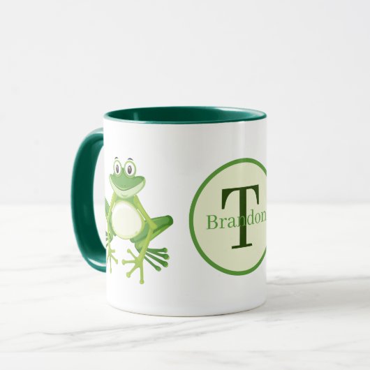 Schattige Monogram Frog Naam toevoegen Mok (Voorkant links)