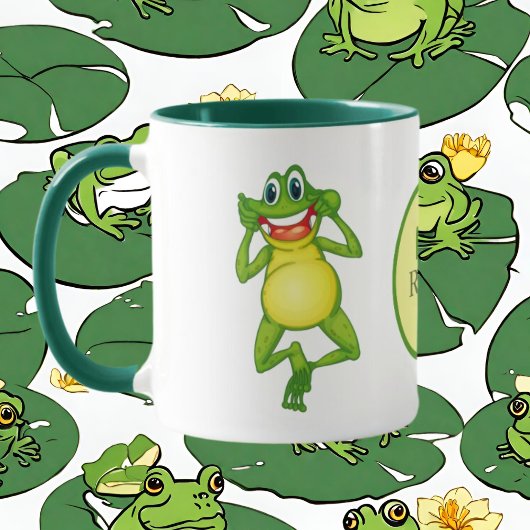 Schattige Monogram Frog Naam toevoegen Mok