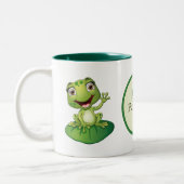Schattige Monogram Frog Naam toevoegen Tweekleurige Koffiemok (Links)