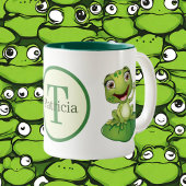 Schattige Monogram Frog Naam toevoegen Tweekleurige Koffiemok