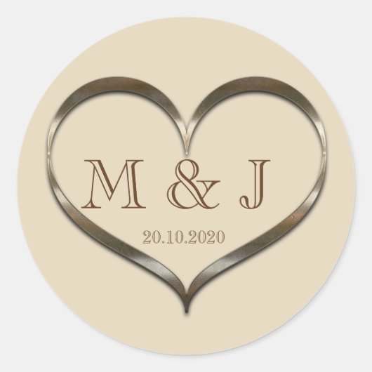 Schattige Monogram Gouden Hart Bruiloft Sticker (Voorkant)