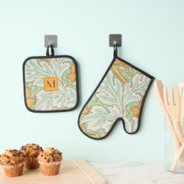 Schattige Monogram Groen Botanisch Geel Groen Ovenwant & Pannenlap Set