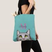 Schattige Monogram Hot Roze Grijs Geïllustreerd Ka Tote Bag (Dichtbij)