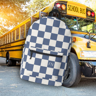 Schattige Monogram Initialen & Blauw dambord Bedrukte Rugzak