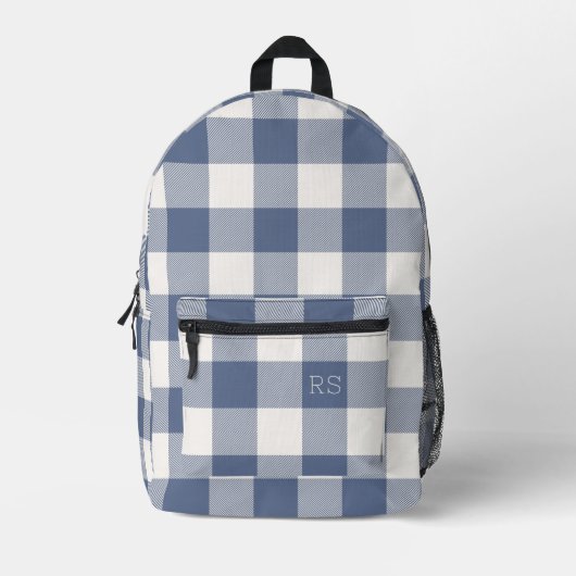 Schattige Monogram Initialen Blue Gingham Buffalo  Bedrukte Rugzak (Voorkant)