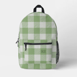 Schattige Monogram Initialen Green Gingham Buffalo Bedrukte Rugzak