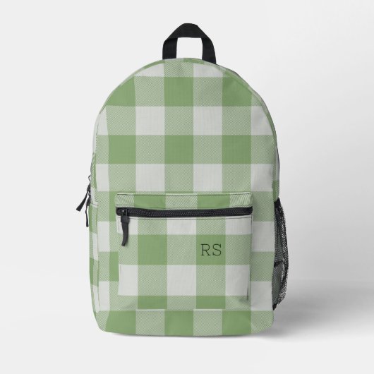 Schattige Monogram Initialen Green Gingham Buffalo Bedrukte Rugzak (Voorkant)
