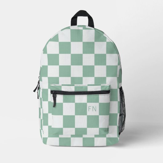 Schattige Monogram Initialen & Groen Checkerboard Bedrukte Rugzak (Voorkant)