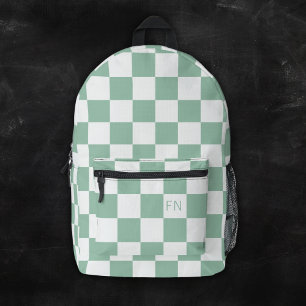 Schattige Monogram Initialen & Groen Checkerboard Bedrukte Rugzak
