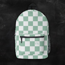 Schattige Monogram Initialen & Groen Checkerboard Bedrukte Rugzak