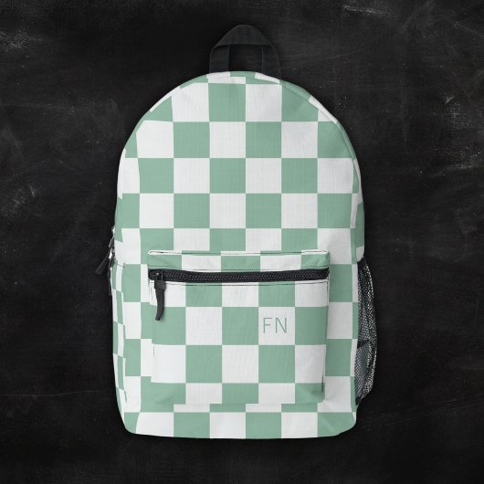 Schattige Monogram Initialen & Groen Checkerboard Bedrukte Rugzak