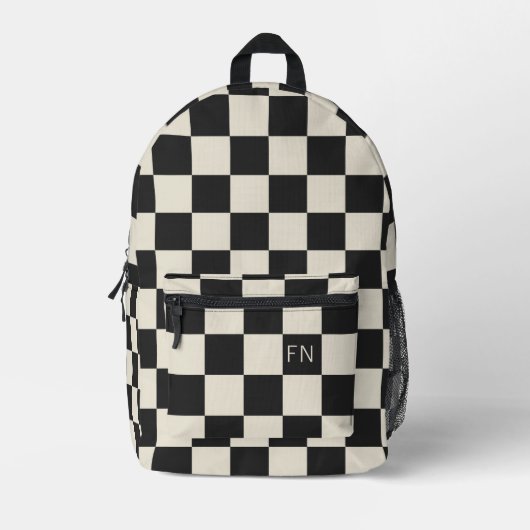 Schattige Monogram Initialen & Houtskool Checkerbo Bedrukte Rugzak (Voorkant)