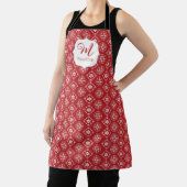 Schattige Monogram Kerst Rode Sneeuwvlok Eenvoudig Schort (Insitu)