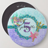 Schattige Monogram Leeftijd Zeemeermin Blauwgroen  Ronde Button 6,0 Cm (Voorkant /achterkant)