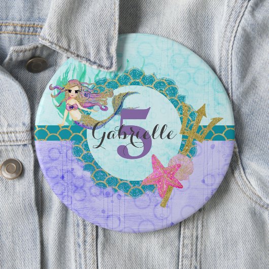 Schattige Monogram Leeftijd Zeemeermin Blauwgroen  Ronde Button 6,0 Cm (In situ)