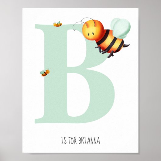 Schattige Monogram Letter B Bee Nursery Poster (Voorkant)