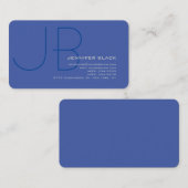 Schattige Monogram Medium Blue Plain Minimalist Visitekaartje (Voorkant / Achterkant)