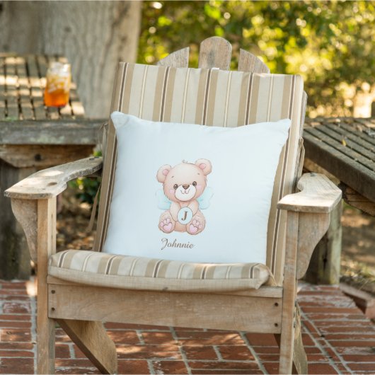 Schattige Monogram Naam Beer Baby Buitenkussen (Stoel)