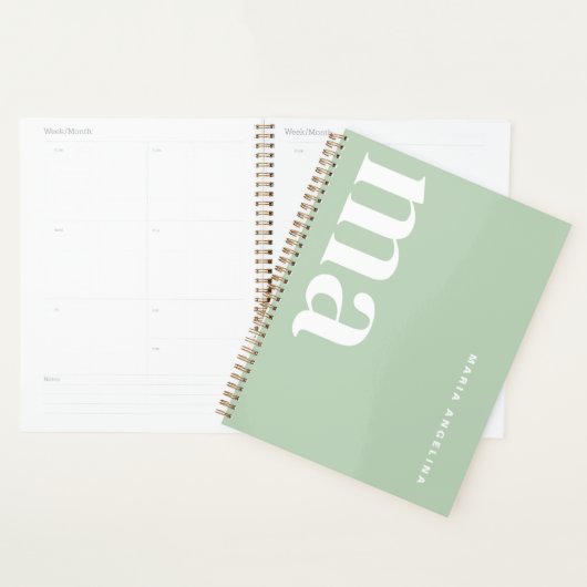 Schattige Monogram Naam Groene School Planner (Display)