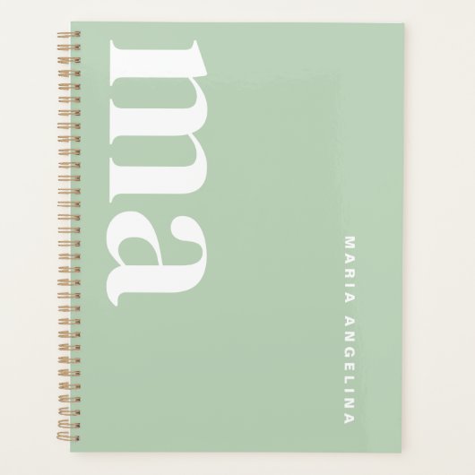 Schattige Monogram Naam Groene School Planner (Voorkant)
