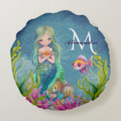 Schattige monogram naam Zeemeermin Rond Kussen (Achterkant)