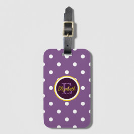 Schattige Monogram Paarse Polka stippen Bagagelabel