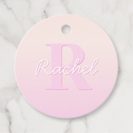 Schattige  monogram | Perzik & Roze Ombre Bedankjes Labels (Voorkant)