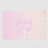 Schattige monogram | Perzik & Roze Ombre Golfhanddoek (Horizontaal)