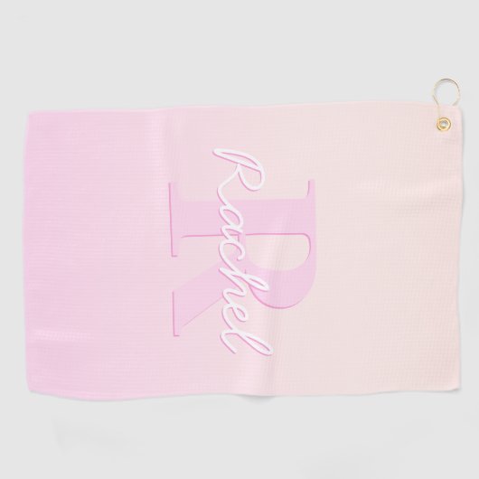 Schattige monogram | Perzik & Roze Ombre Golfhanddoek (Horizontaal)