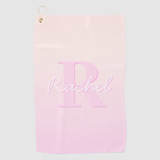 Schattige monogram | Perzik & Roze Ombre Golfhanddoek (Voorkant)