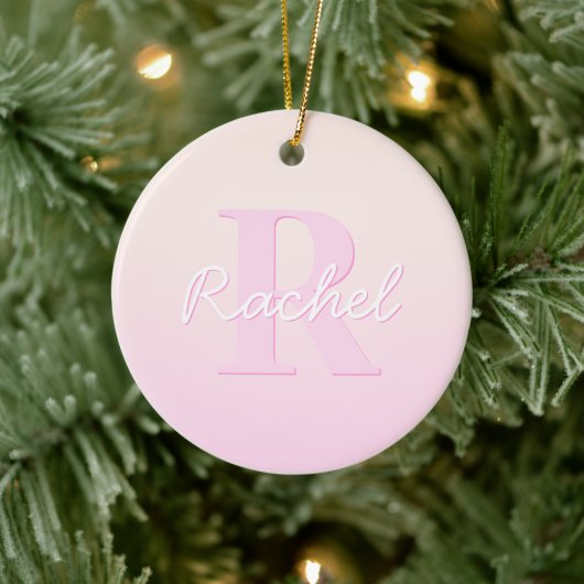 Schattige monogram | Perzik & Roze Ombre Keramisch Ornament (Boom)