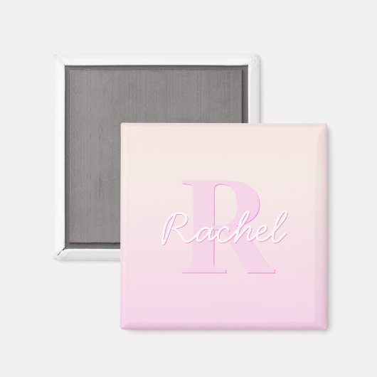 Schattige  monogram | Perzik & Roze Ombre Magneet (Voorkant / Achterkant)