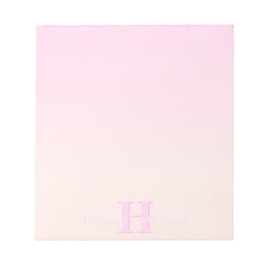 Schattige monogram | Perzik & Roze Ombre Notitieblok (Voorkant)
